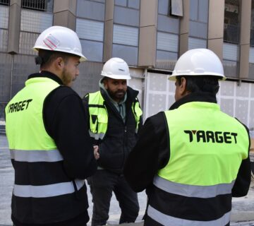 "Certified engineers conducting a site inspection at Target Engineering Specialized Works, Cairo, Egypt – discussing waterproofing solutions and project specifications."