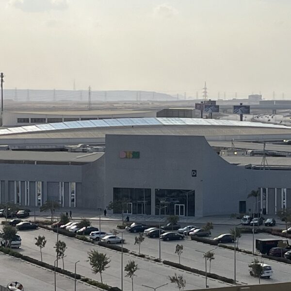 "District 5 Mall Exterior with Modern Combo Roof and Landscaped Water Features | Target Engineering Egypt"