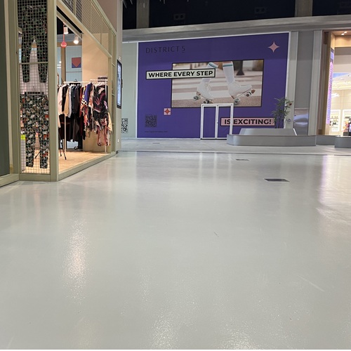 District 5 New Cairo: High-Gloss Epoxy Flooring Installation.
