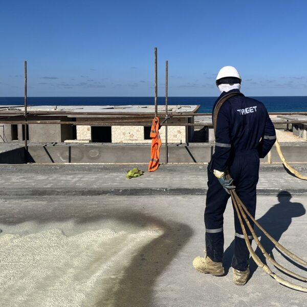 Polyurethane-Foam-Spray-Insulation-North-Coast-Ramla-Project-Target-Engineering-Egypt.jpg "Target Engineering Team Spraying Polyurethane Foam Insulation at North Coast Ramla Project | Energy-Efficient Waterproofing & Thermal Insulation"