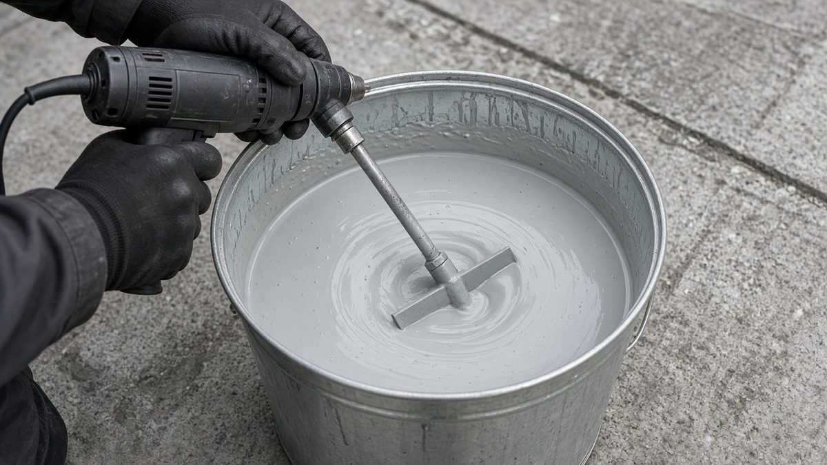 Mixing a two-component aliphatic topcoat with a low-speed stirrer