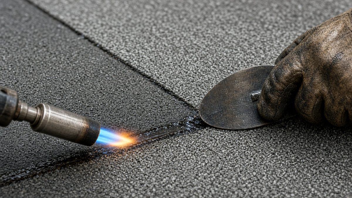 Torch-welding the lap of an exposed roof membrane