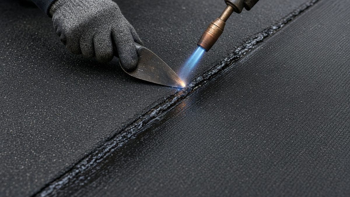 Sealing the side lap of an SBS modified bitumen membrane with a torch and a trowel