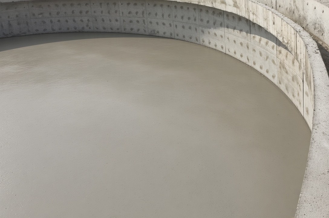 Clean, empty circular concrete tank ready for water tank waterproofing